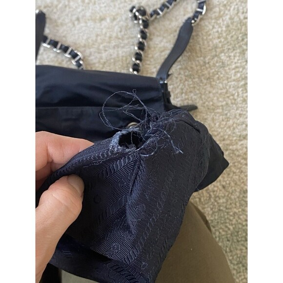 Authentic PRADA TESSUTO SILVER CHAIN / Leather Nylon Backpack - Black Silver - Picture 6 of 16